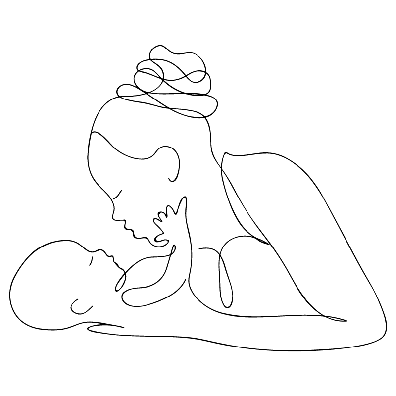 Line drawing of a parent holding an infant